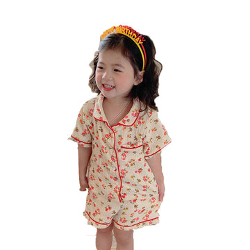 2 Pieces Set Baby Kid Girls Flower Print Tops And Shorts Sleepwears