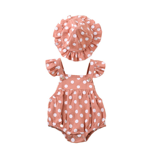 Baby Girls Polka dots Print Rompers Hats