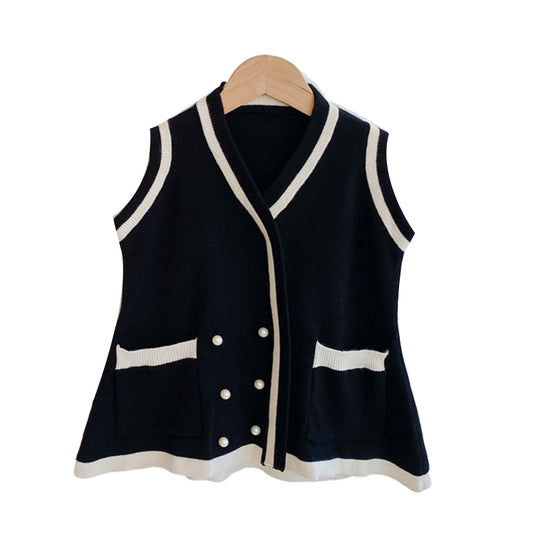 Baby Kid Girls Color-blocking Crochet Vests Waistcoats Knitwear