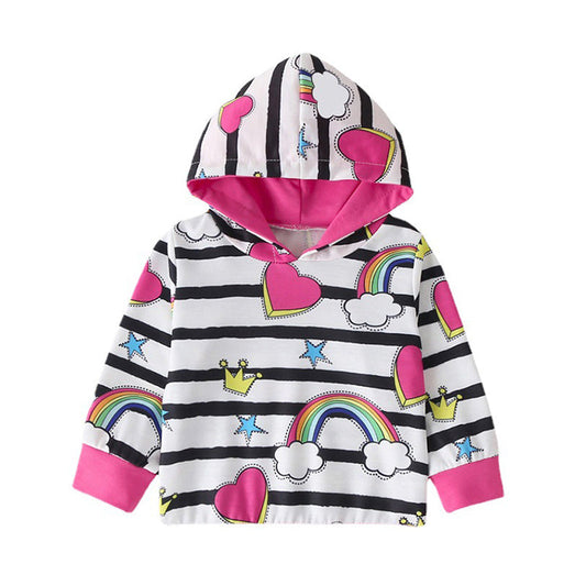 Baby Kid Girls Striped Rainbow Love heart Print Hoodies Swearshirts