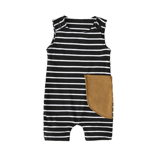 Fashion Baby Kid Unisex Striped Muslin&Ribbed Print Rompers