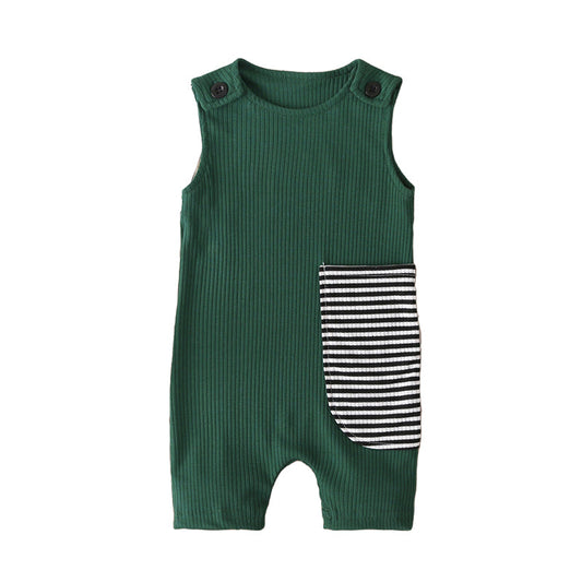 Fashion Baby Kid Unisex Striped Muslin&Ribbed Print Rompers