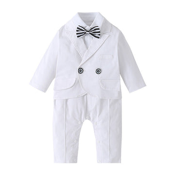 2 Pieces Set Baby Boys Birthday Party Solid Color Bow Jumpsuits And Blazers