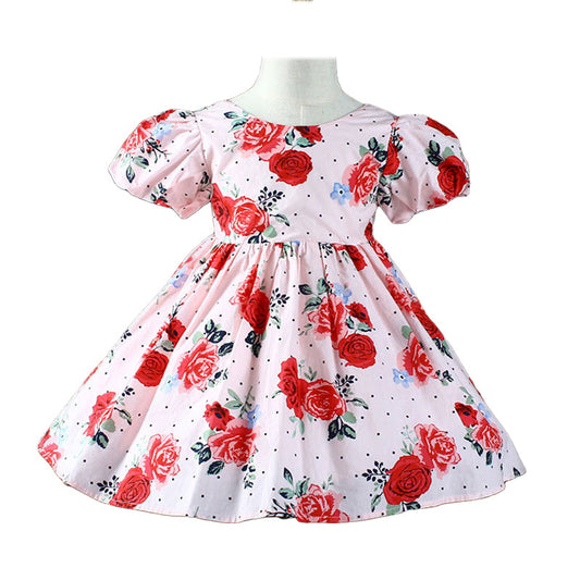 Baby Kid Girls Flower Animals Print Birthday Party Dresses Princess Dresses