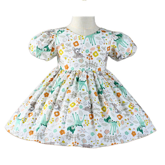 Baby Kid Girls Flower Animals Print Birthday Party Dresses Princess Dresses