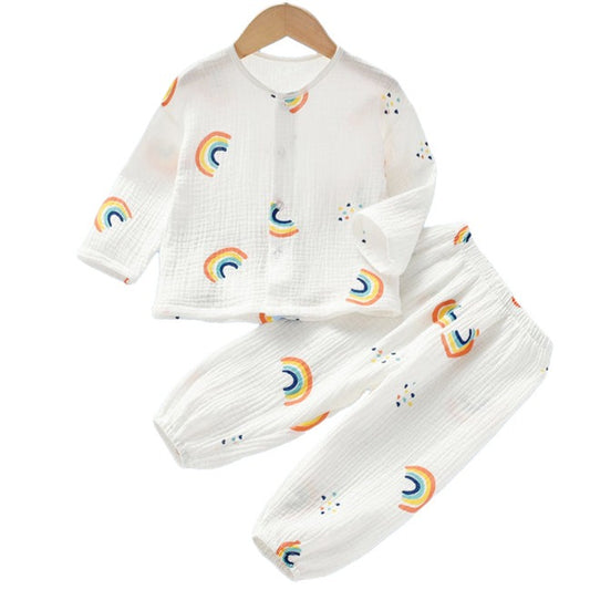 Cute 2 Pieces Set Baby Kid Unisex Rainbow Cartoon Print Tops And Pants Sleepwears