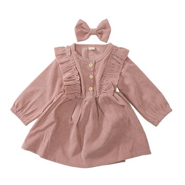 Cute Baby Kid Girls Solid Color Bow Dresses Headwear