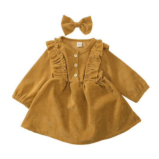 Cute Baby Kid Girls Solid Color Bow Dresses Headwear