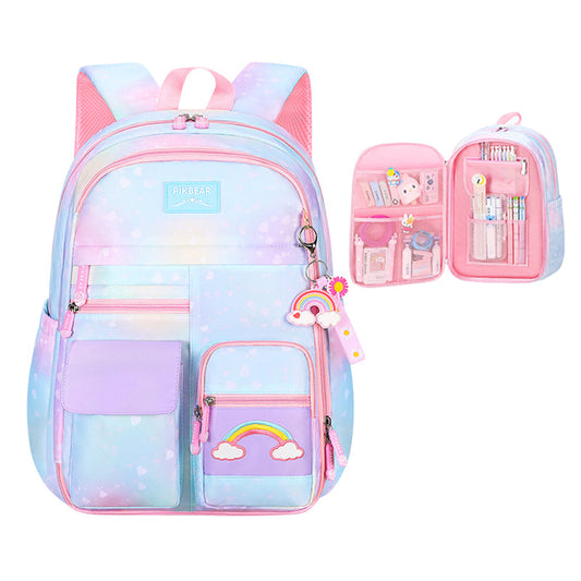 Girls Rainbow Love heart Embroidered Print Accessories School Bags