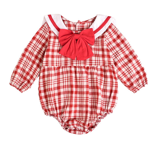 Baby Kid Girls Checked Bow Rompers