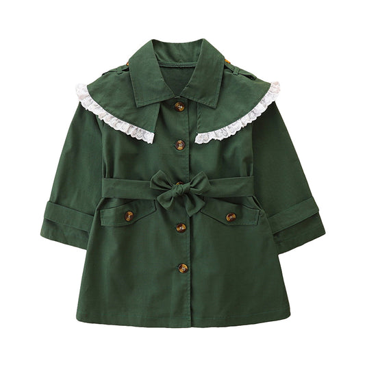 Kid Girls Solid Color Ribbon Coats