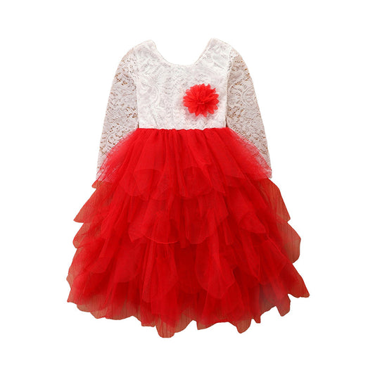 Kid Girls Color-blocking Lace Birthday Party Dresses Princess Dresses