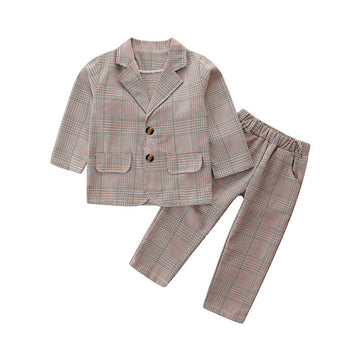 Cute 2 Pieces Set Baby Kid Girls Checked Blazers And Trousers Suits