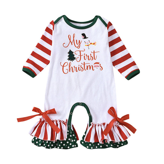 Fashion Baby Kid Girls Letters Bow Print Christmas Jumpsuits