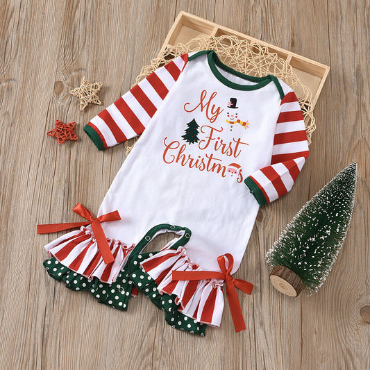 Fashion Baby Kid Girls Letters Bow Print Christmas Jumpsuits