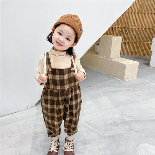 Baby Kid Girls Checked Jumpsuits