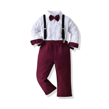 2 Pieces Set Baby Kid Boys Birthday Party Bow Tops And Solid Color Jumpsuits