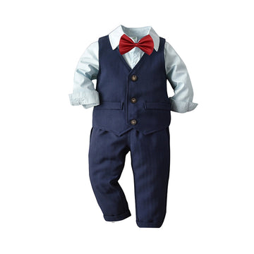 3 Pieces Set Baby Kid Boys Birthday Party Bow Shirts Solid Color Vests Waistcoats And Pants