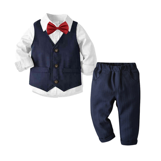 3 Pieces Set Baby Kid Boys Birthday Party Bow Shirts Solid Color Vests Waistcoats And Pants