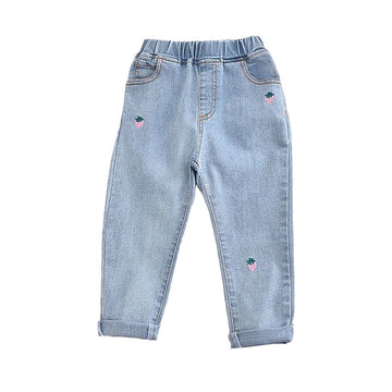 Baby Kid Girls Fruit Embroidered Pants Jeans