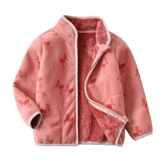 Baby Kid Girls Striped Animals Flamingo Cartoon Print Jackets Outwears