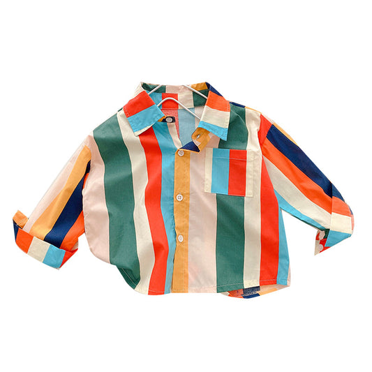 Baby Kid Boys Striped Cartoon Print Shirts