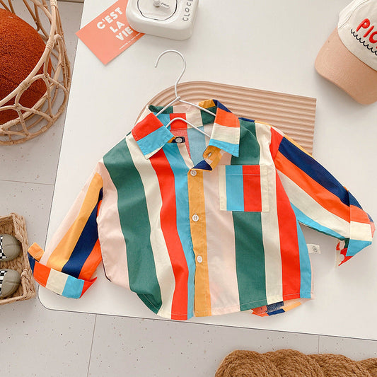 Baby Kid Boys Striped Cartoon Print Shirts