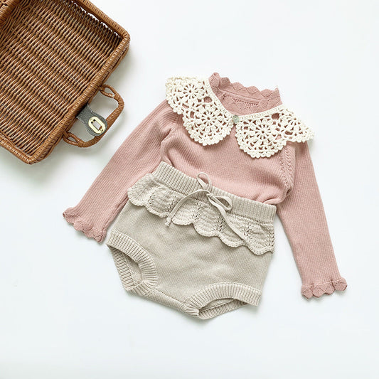 Baby Kid Girls Solid Color Crochet Knitwear Shorts