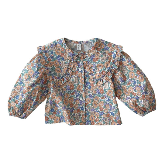 Baby Kid Girls Solid Color Flower Print Shirts