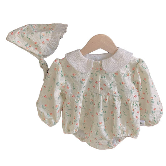 Baby Girls Flower Print Rompers And Hats