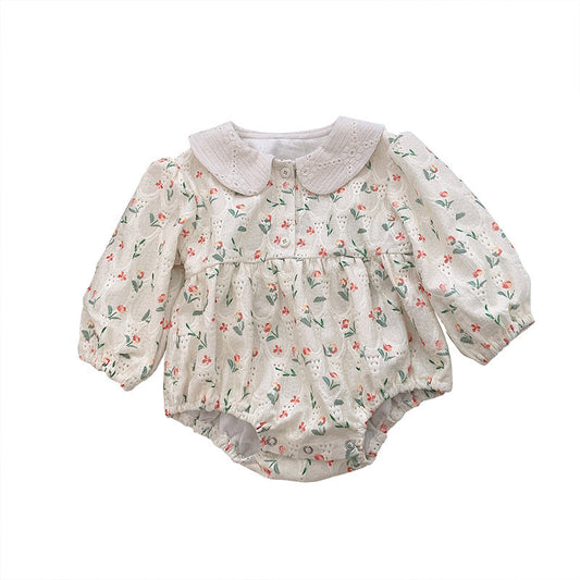 Baby Girls Flower Print Rompers And Hats