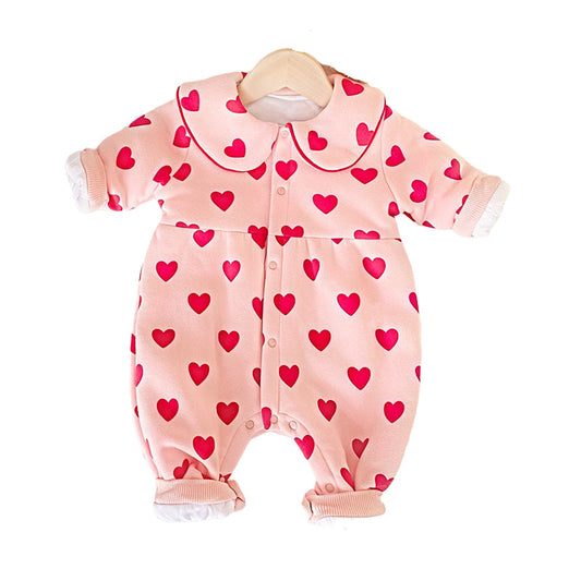 Baby Kid Girls Love heart Print Valentine's Day Jumpsuits