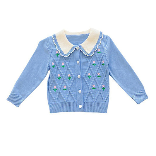 Kid Girls Flower Embroidered Cardigan