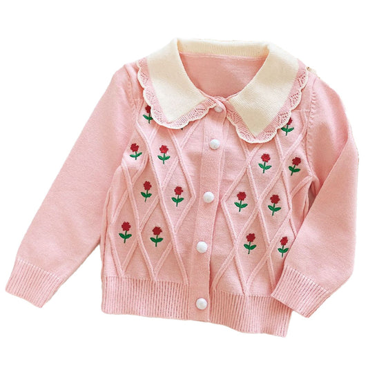 Kid Girls Flower Embroidered Cardigan