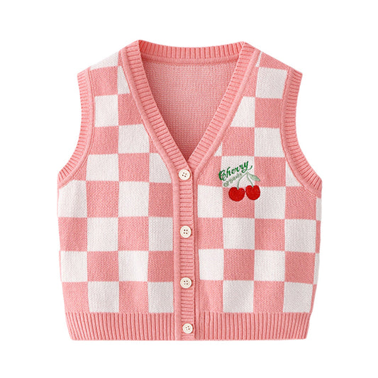 Baby Kid Unisex Checked Cartoon Crochet Vests Waistcoats Cardigan