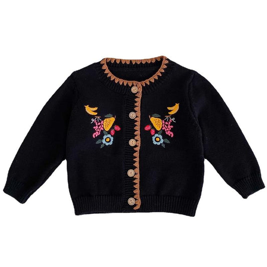 Baby Kid Unisex Flower Fruit Crochet Embroidered Cardigan