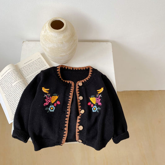 Baby Kid Unisex Flower Fruit Crochet Embroidered Cardigan