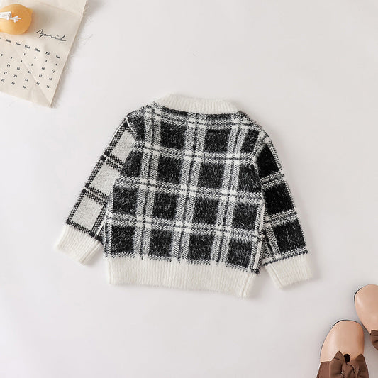 Baby Kid Unisex Checked Crochet Cardigan