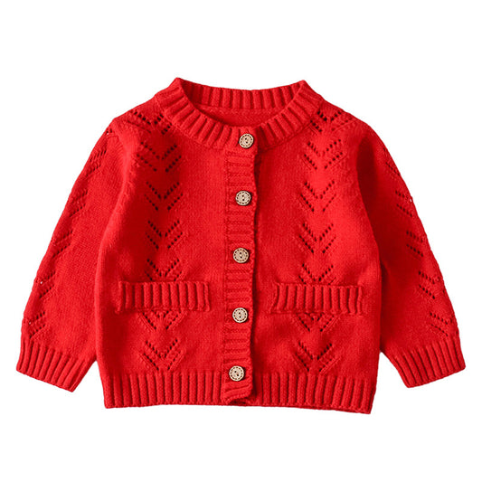 Baby Kid Unisex Solid Color Crochet Cardigan