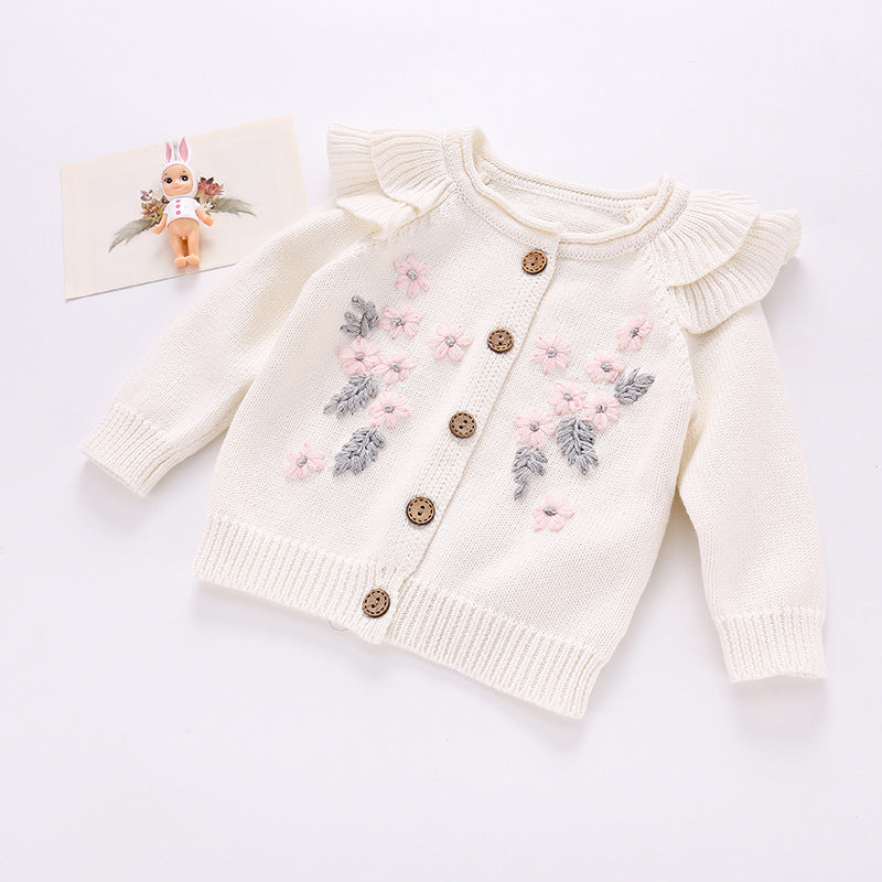 Fashion Baby Girls Flower Embroidered Cardigan And Rompers