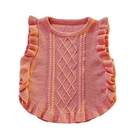 Baby Kid Girls Solid Color Crochet Vests Waistcoats Knitwear