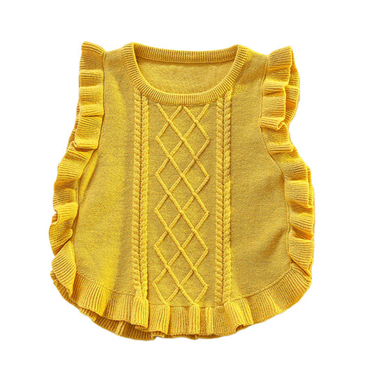 Baby Kid Girls Solid Color Crochet Vests Waistcoats Knitwear