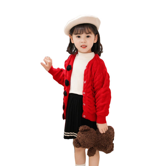 Baby Kid Girls Solid Color Flower Cardigan Knitwear