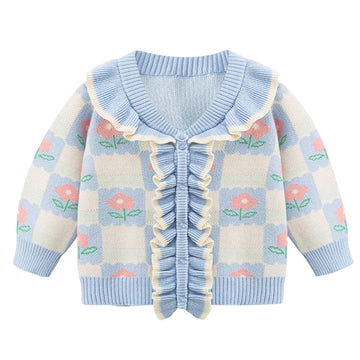 Baby Kid Girls Flower Cartoon Crochet Cardigan