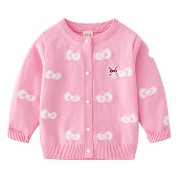 Baby Kid Girls Cartoon Bow Crochet Cardigan