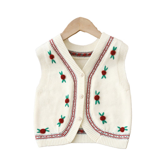 Baby Kid Girls Flower Vests Waistcoats Knitwear