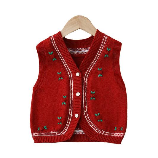 Baby Kid Girls Flower Vests Waistcoats Knitwear