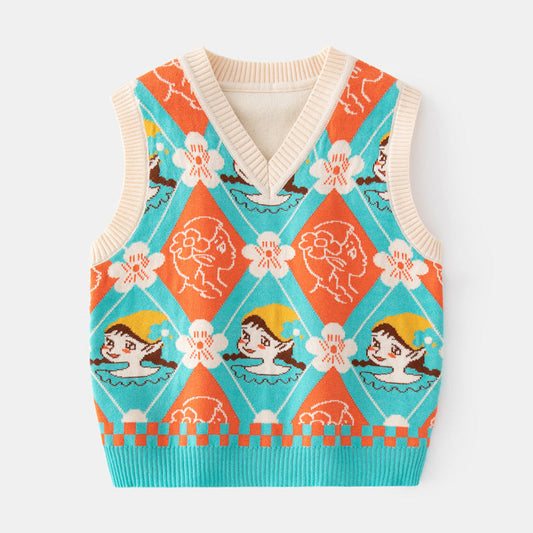 Baby Kid Girls Cartoon Crochet Vests Waistcoats