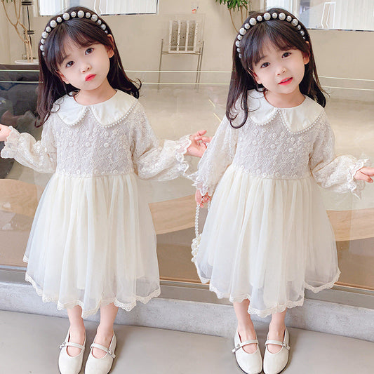 Kid Girls Solid Color Lace Dresses