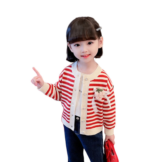 Baby Kid Girls Striped Cartoon Cardigan Knitwear